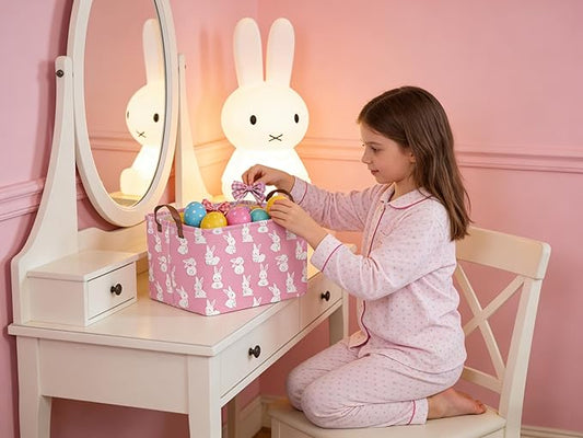 Rectangular Cute Easter basket,Easter basket empty,Storage Basket for baby Bedroom,Toy Gift Organizerm,Kids Storage Bin,Gift baskets,Easters Home Decor(Pink rabbit)