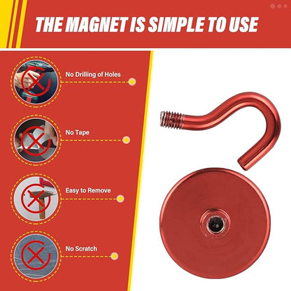 Neosmuk Magnetic Hooks, Heavy Duty 130lb+ Strong Magnet Hook for Cruise Cabins, Cruise Ship Essentials for Hanging, Metal Wall Refrigerator Hangers (Red, 10 Pack)