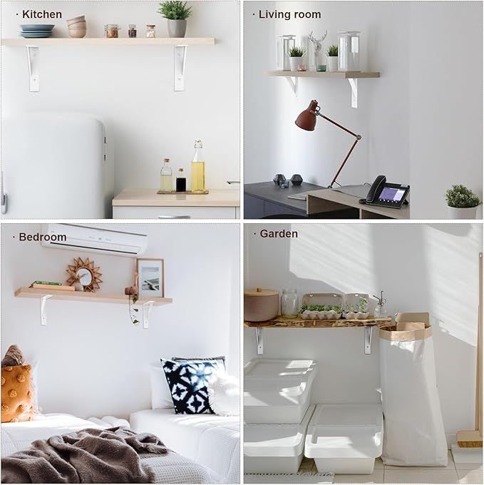 Shelf Brackets,White Shelf Bracket 6 inch x 4 inch,Shelf Support 90° Triangle Angle Brackets for Shelves, Heavy Duty Floating Shelf L Brackets 4Pack