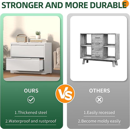 Lateral File Cabinet 2 Drawer, Metal File Cabinet with Lock, Wide Filing Cabinets for Home Office, White Locking Deep Drawer for Hanging Files Letter/Legal/A4/F4 Size, Printer Stand, Assembly Required