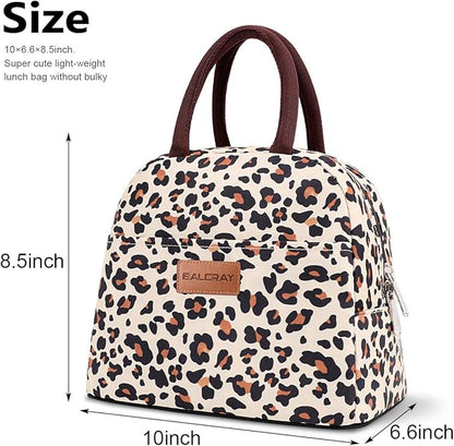 BALORAY Lunch Bag for Women Men Insulated Lunch Box for Adult Reusable Lunch Tote Bag for Work, Picnic or Travel (Beige with leopard)