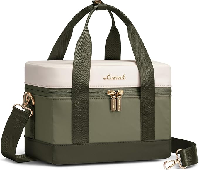 LOVEVOOK Insulated Lunch Box for Women Men, Reusable Lunch Bag with Large Capacity, Leakproof Cooler Lunch Tote for Work, Office, Outdoor Use, Light Green-beige-Dark olive Green