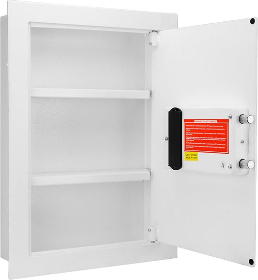 Barska White Biometric Wall Safe with Right Opening Door – Fingerprint Access Safe with 120 User Memory, Solid Steel Construction, Motorized Deadbolts & Removable Shelves - In Wall safe, Hidden safe