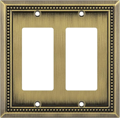 Henne Bery Sunken Pearls Heavy Duty Decorative Wall Plate Switch Plate Outlet Cover (Double Decorator, Antique Brass)