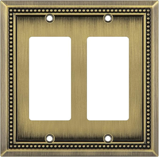 Henne Bery Sunken Pearls Heavy Duty Decorative Wall Plate Switch Plate Outlet Cover (Double Decorator, Antique Brass)