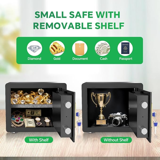 Safe Box with Digital Keypad & Alarm System - Electronic Lock Box for Jewelry Cash with Adjustable Shelves - Includes LED Light & Fireproof and Waterproof Bag(0.8/1.0/1.3/1.53/2.5Cuft)