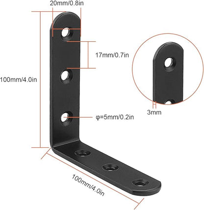 16 PCS Black L Brackets for Wood, 4" x 4" Corner Bracket Heavy Duty L Corner Brace Metal Right Angle Brackets for Shelves, Furniture, Bedframe, Cabinet, Drawer, Chair, Thickness 3MM