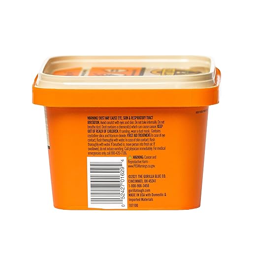 Gorilla All Purpose Wood Filler, Natural Finish, 16 Ounce Tub (Pack of 1) - Water Resistant for Indoor or Outdoor Projects and Repairs