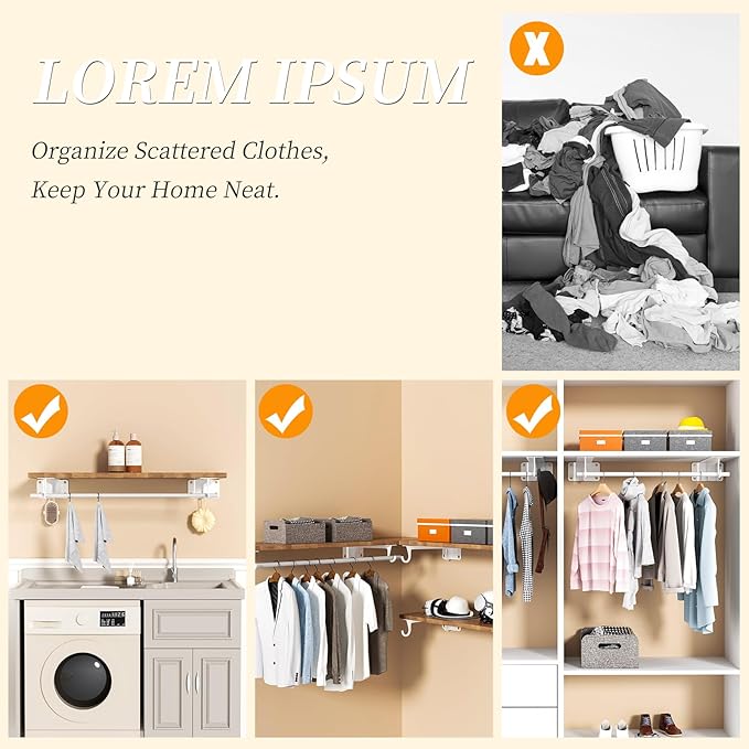Heavy Duty Closet Rod Bracket 2 Pack WYGWP 13 inch Wall Mounted Closet Shelf Brackets Supports 200lbs,White Closet Rod Support Bracket for DIY Home and Closet Decor