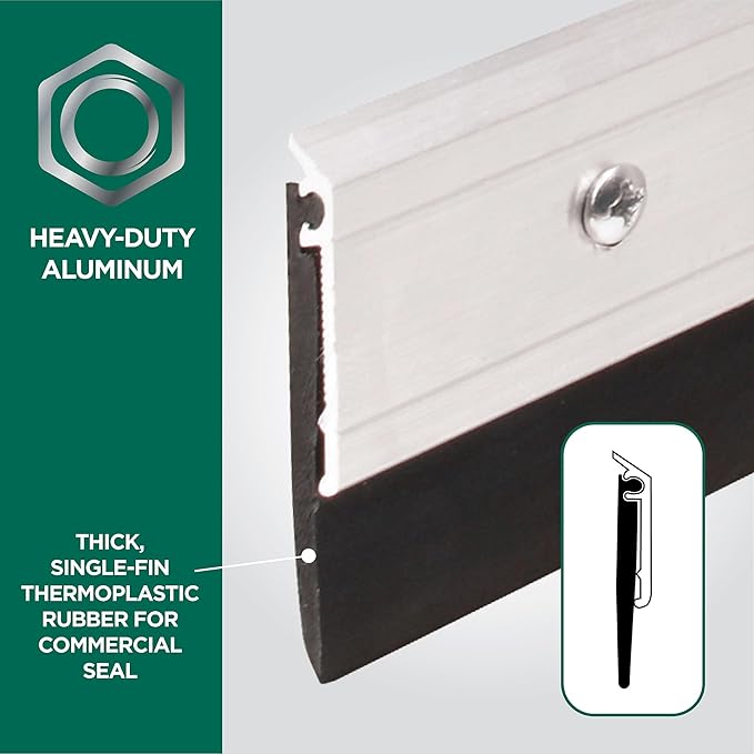 M-D Building Products 69604 All Season Aluminum Door Sweep for Bottom of Door, Heavy Duty Rubber Seal, Exterior & Interior Weather Stripping Bottom Door Seal, Commercial & Residential, (Silver, 48in)