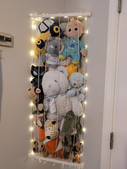 Corner Stuffed Animal Storage Net - Stuffed Animals Holder with Lights - Plush Organizer Hanging Stuffed Animal Hammock for Wall (White)