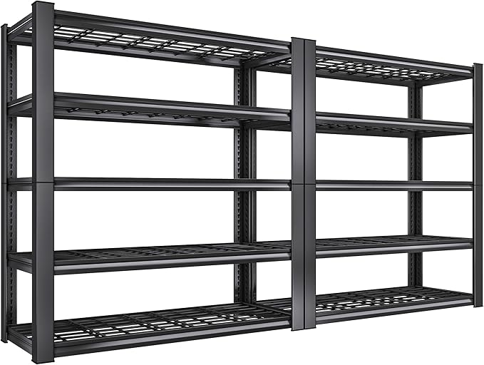 REIBII 2-Pack Commercial Heavy Duty Shelving, 3010 LBS Capacity per Shelf 72" H Industrial Storage Rack, 5-Tier Adjustable Boltless Rivet Metal Shelving Unit for Warehouse Garage Workshop Retail Store