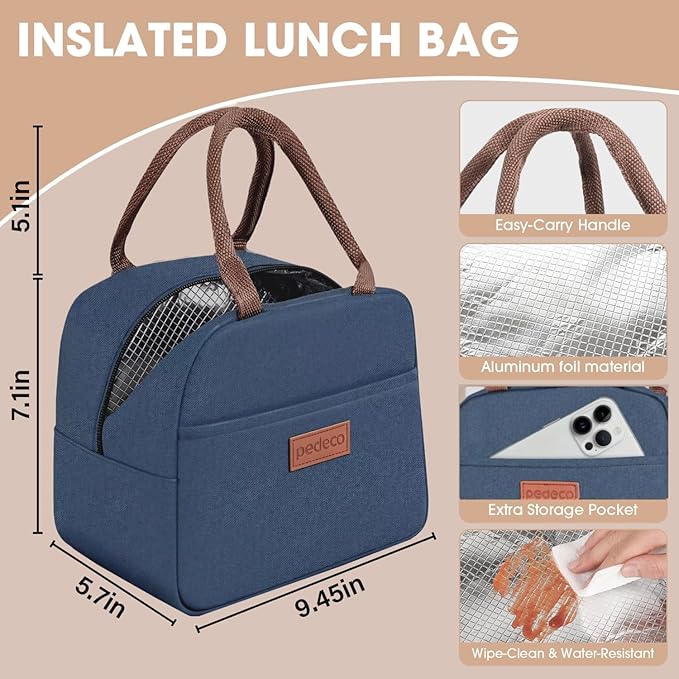 Lunch Containers Bento Box Set for Adults & Kids with Insulated Bag, Leakproof 3-Compartment and 2-Tier Stackable Container with Portable Sauce Pod, Microwave/Dishwasher Safe, BPA-Free (Blue)