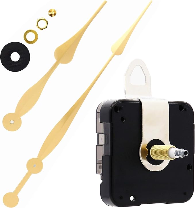 TIKROUND Youngtown 12888 High Torque Long Shaft Clock Movement Mechanism with 12 Inch Long Spade Hands Total Shaft Length 1-3/32 inches(Gold Hands)