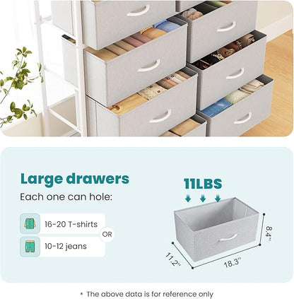 OLIXIS 8 Drawer Storage Dresser with Wood Top - Wide Fabric Chest Organizer for Bedroom, Closet, Living Room,Tower Cabinet, TV Stand, Hallway Entryway Furniture,Light Grey