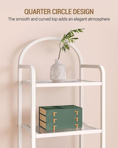 Bookcase Bookshelf, Tempered Glass Bookshelves, Slim Shelving Unit for Bedroom, Bathroom, Home Office, Steel Frame, 6 Tier White BC10699W