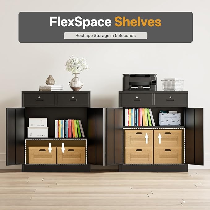 Metal Storage Cabinet, 36 Inch Tall Metal Garage Cabinet with 2 Doors and 2 Drawers, Lockable Cabinet with Adjustable Shelf, Pantry Cabinets for Home Office,Kitchen,Pantry,Garage,Warehouse
