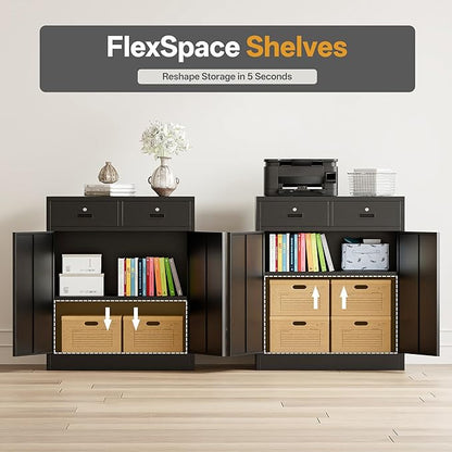 Metal Storage Cabinet, 36 Inch Tall Metal Garage Cabinet with 2 Doors and 2 Drawers, Lockable Cabinet with Adjustable Shelf, Pantry Cabinets for Home Office,Kitchen,Pantry,Garage,Warehouse