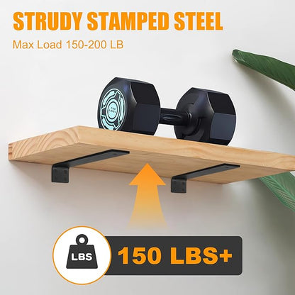 Floating Shelf Brackets 8 inch, Heavy Duty Wall Shelf Bracket 6 Pack for Shelves Support, Hidden Metal L Brackets with Mounting Hardware (1/5'' Thick)