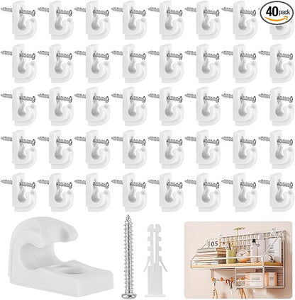 40 Pcs Closet Shelf Clips Set, White Heavy-Duty Plastic Down Wall Clips for Hanging Wire Shelves, Keys, Paintings, Decorations
