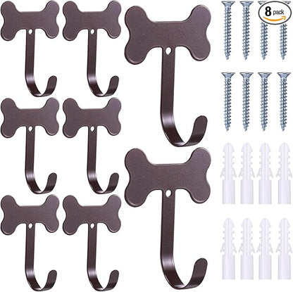 Hotop 8 Pieces Dog Bone Shaped Wall Hook Stainless Steel Leash Mounted Hanger Hooks with Nail for Coat, Key, Entryway, Hallway, Kitchen, Office Decoration(Bronze)
