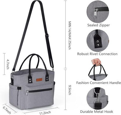 Insulated Lunch Bag for Women Men,Adult Lunch Box for Women with Adjustable Shoulder Strap,Portable Large Lunch Tote Bag for Office Work Picnic Beach,Reusable Lunch Cooler Bag