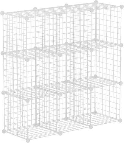 HUBSON Wire Cube Storage Organizer, Book/Toy/Craft/Potted Plants and petCloset Organizers and Storage Shelves, 9-Cube Freely Combinable Metal Grids Storage Shelf, White Iron