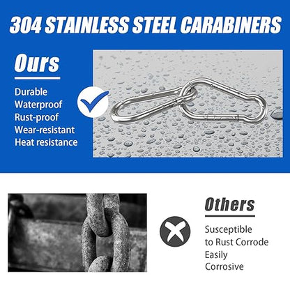 Small Carabiner Clip Hooks, 10pcs 1.57 inch Carabiners Heavy Duty, 304 Stainless Steel Spring Snap Hook Fits Camping Hiking, Metal Clips for Rope Chain Keychain Keys Rings