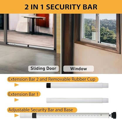 PBHEPJ Sliding Door Security Bar, 18.5-51 inch Adjustable Patio Door Security bar with Rubber Tips, Multi-use Window Security Bars, Sliding Door Stopper, White, 1 Pack