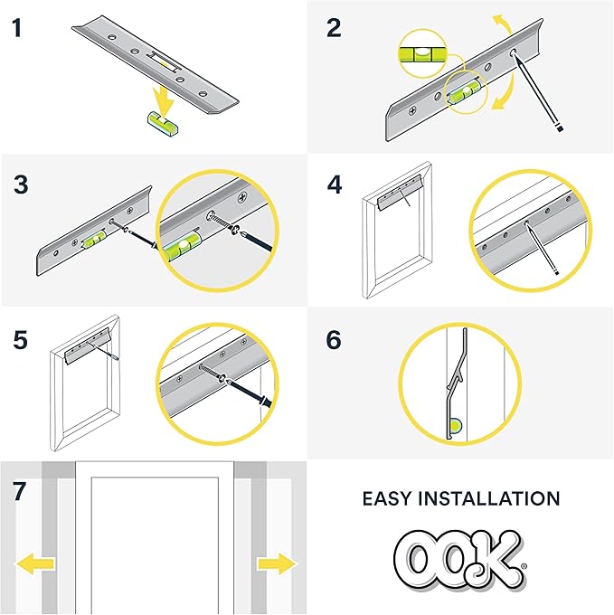 OOK 55310 French Cleat, Picture and Mirror Hanger with Hardware, 60lb, Aluminum (7 Piece)