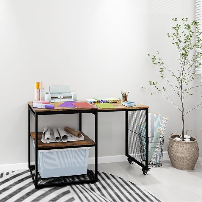 Natwind 24''x20''x29'' Large Printer Stand with Storage Shelves,Extendable Home Craft Table,Home Office Organization Desk, Versatile Table for Home Office, Kitchen, Study Room, Living Room (Retro)