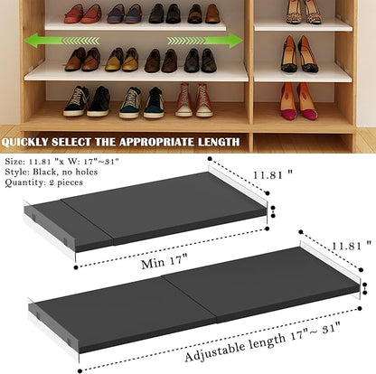 Expandable Closet Tension Shelf Organizers, Cabinet Rack Storage for Wardrobe Divider Shelves Pantry Cupboard Kitchen (2 Pack, W11.81 x L: 17" to 31")