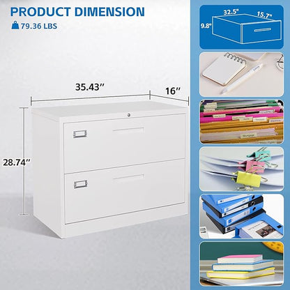 2 Drawer Lateral File Cabinet Metal Filing Storage Cabinet with Lock Office Home Steel File Cabinet for A4 Legal/Letter Size File Cabinet Locked,Assembly Required (2 Drawer, White)