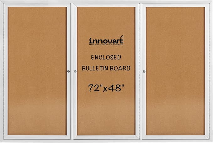 INNOVART Enclosed Bulletin Board 72”x48”, Lockable Cork Noticeboard with Aluminum Frame, Outdoor Enclosed Bulletin Board Weatherproof, Wall Display Case with Swing-Open Door Information Cabinet