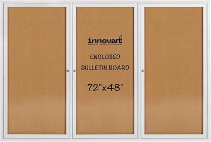 INNOVART Enclosed Bulletin Board 72”x48”, Lockable Cork Noticeboard with Aluminum Frame, Outdoor Enclosed Bulletin Board Weatherproof, Wall Display Case with Swing-Open Door Information Cabinet