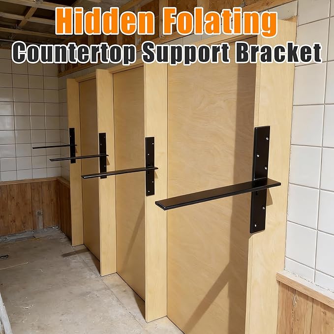 3/8" Thick Floating Shower Bench Brackets 3 Pcs, 20"x12"x2.5"Heavy Duty Free Hanging T Shelf Support Brackets, Wall Mount Bracket for Granite, Vanity, Shower Bench, Cabinets, Dishwasher,Countertop
