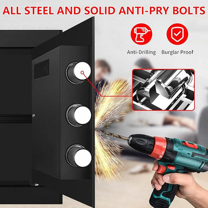 1.2 Cuft Small Home Safe Fire and Waterproof, Anti-theft Fireproof Safe Box with Digital Keypad, Spare Keys and Removable Shelf, Personal Safes for Home Money Medicine Valuables