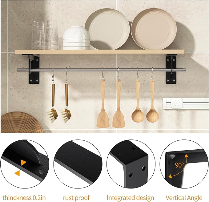 Closet Rod Support Bracket WYGWP 14 inch Heavy Duty Shelf Brackets with Rod Holders Support 400lbs Wall Mounted Sturdy 2 Pack