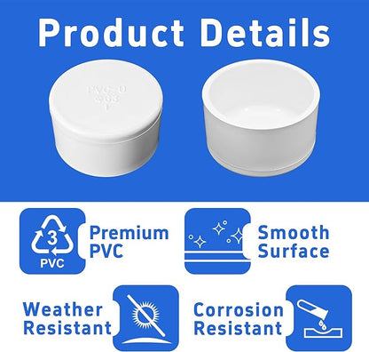 2PCS 2 Inch PVC End Caps(Not SCH40), White Furniture Grade Socket Plugs Adapter, PVC Pipe Fitting Covers for Greenhouse Frames & Shelving Systems(63mm Inner Diameter)