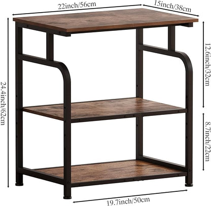 Large Printer Stand with Adjustable Shelf, 3-Tier Rolling Printer Cart with Wheels, Heavy-Duty Wood Printer Table for Home Office, Heat Press and Laser (Rustic Brown)