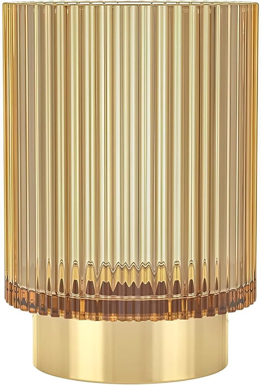 Makeup Brush Holder Organizer, Heavy Crystal Glass Brush Storage Holder, Vintage Cosmetic Make Up Bathroom Brushes Cup Pen Pencil Toothbrush Holder Striped Vase (Large (amber))