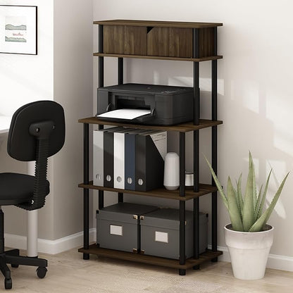 Furinno Turn-N-Tube Printer Stand, 5-Tier Printer Stand with Storage Shelf and Closed Cabinet, for Home Office, Brown Walnut