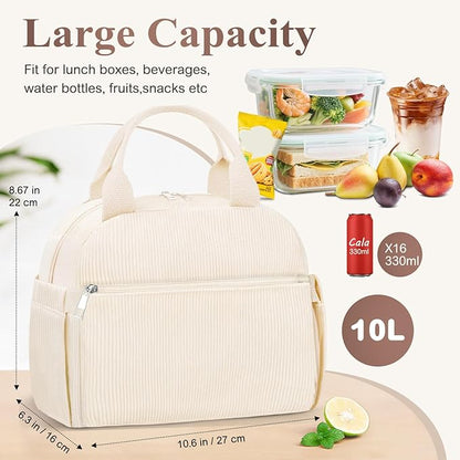 Lunch Bag Lunch Box for Women, Cute Corduroy Insulated Reusable Work Leakproof Simple Adults Large Lunch Boxes Tote Bag Men Cooler Bag