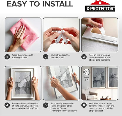 X-Protector Picture Hanging Strips - 28 Pairs Damage Free Picture Hangers - Self Adhesive Wall Hangers Without Nails - Heavy Duty Wall Hanging Strips - Walls Sticky for Hanging Up to 20 LBS (Size M+L)