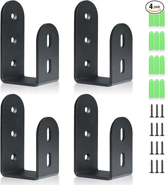 Heavy Duty Door Barricade Brackets - Steel U Bracket Door Security Bar for Indoor & Outdoor (4 Pack)
