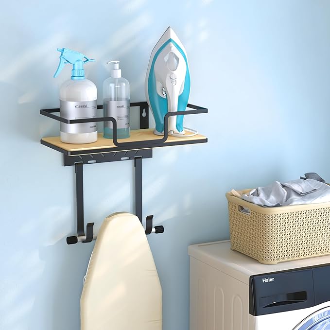 efluky Ironing Board Hanger Wall Mount, Ironing Board Holder Organizer for T-Leg & Y-Leg Ironing Boards, Space Saving Laundry Storage Rack, White
