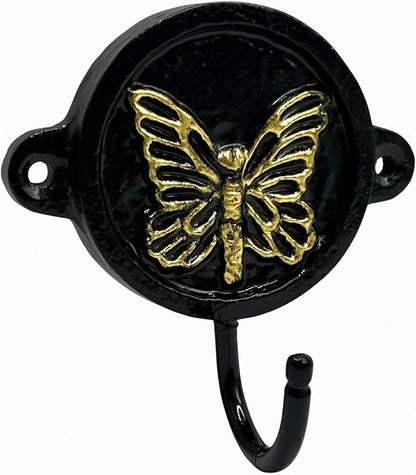 Aluminium Butterfly Print (1-Pack) Single Wall Hooks, Black Butterfly Themed Hooks for Hanging Leash-Wall Mount Hanger, Organization Decorative Wall Hook (Butterfly)