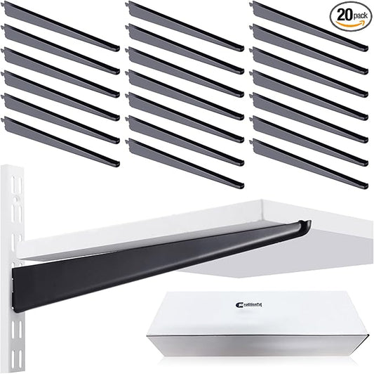 20 Pcs Adjustable Shelf Brackets for Double Track System Closet Organization Heavy Duty Wire Shelf Brackets(Black,7 Inch)