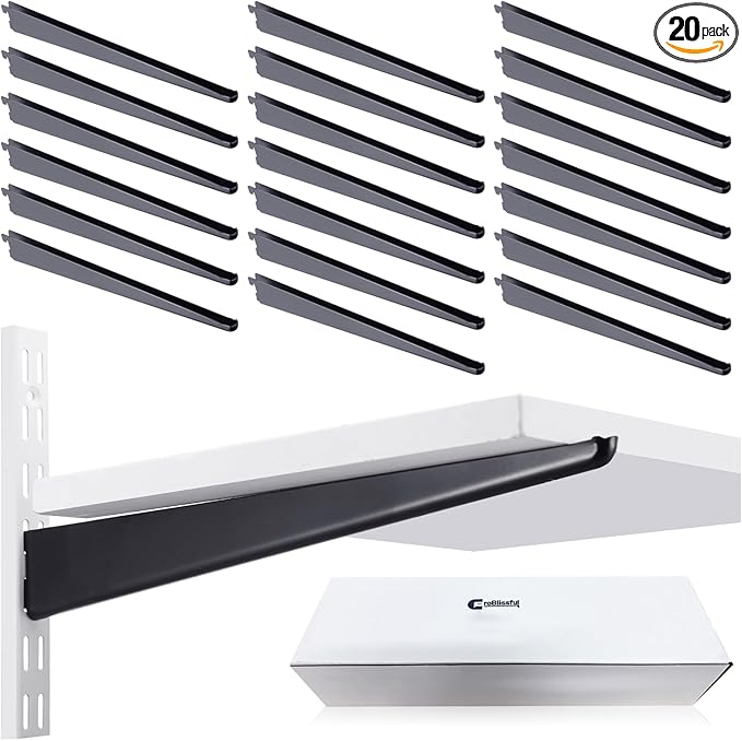 20 Pcs Adjustable Shelf Brackets for Double Track System Closet Organization Heavy Duty Wire Shelf Brackets(Black,14.5 Inch)