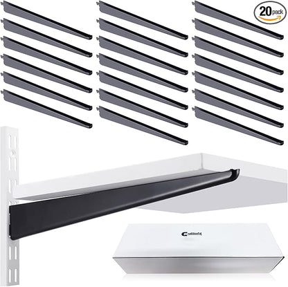 20 Pcs Adjustable Shelf Brackets for Double Track System Closet Organization Heavy Duty Wire Shelf Brackets(Black,14.5 Inch)